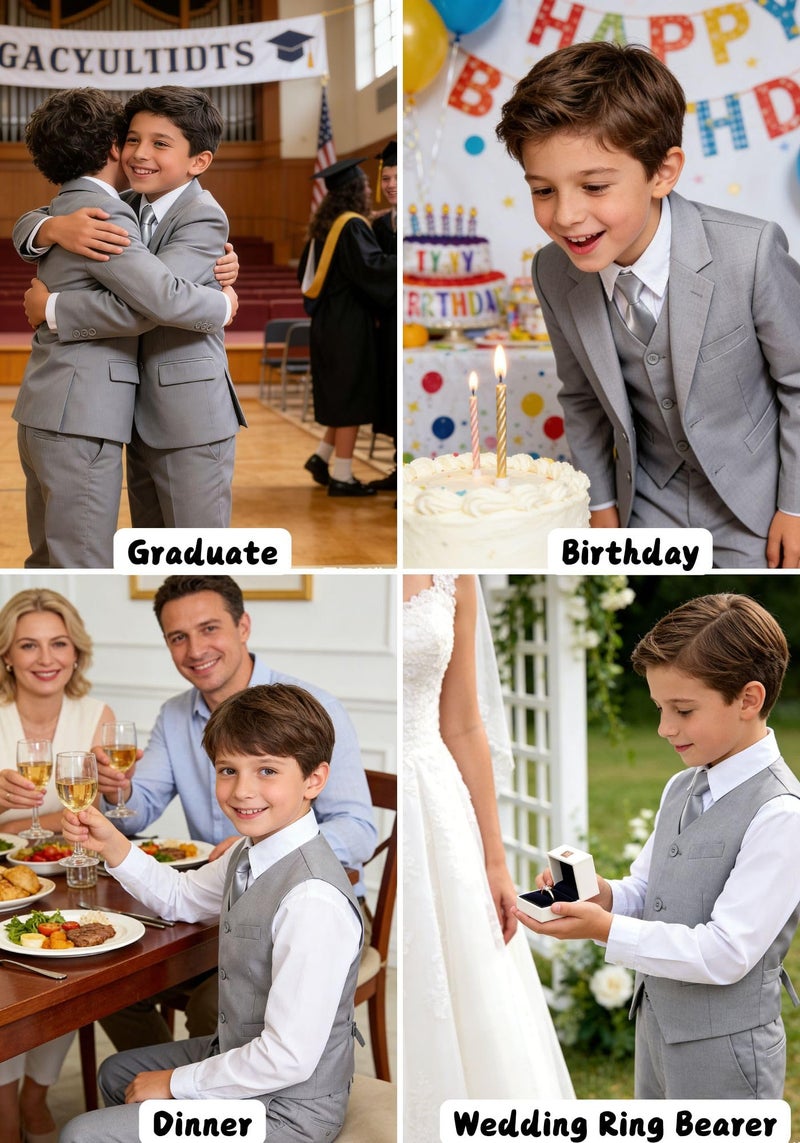 Visaccy Suits for Boys,Slim Fit Boys Suit Outfit for Toddler Kids Bathing Gray Size 7 - Image 5